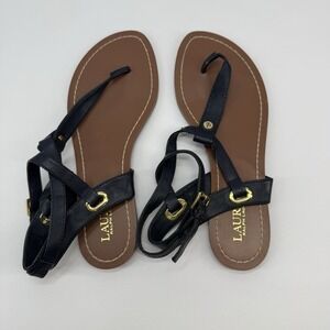 Lauren Ralph Lauren 8.5B Thong Slingback Flat Navy Blue Sandals